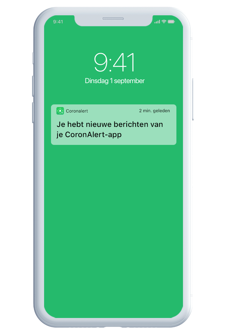 Illustratie van een Coronalert applicatiemelding