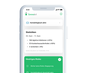 Bildschirmfoto der Coronalert app
