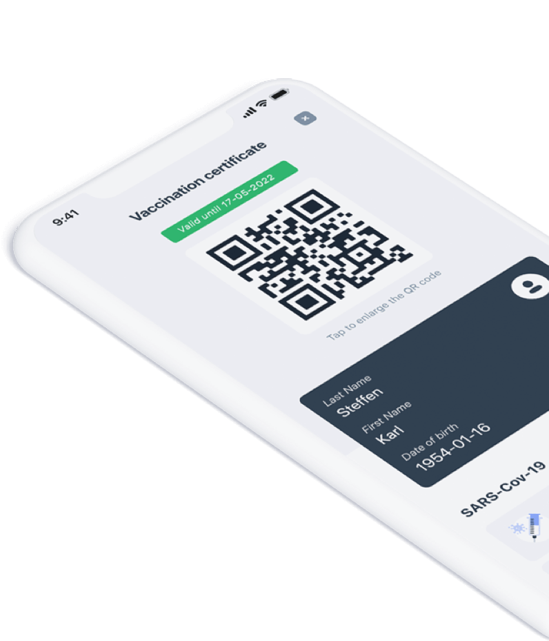 Mobile phone with QR code of the vaccine certificate