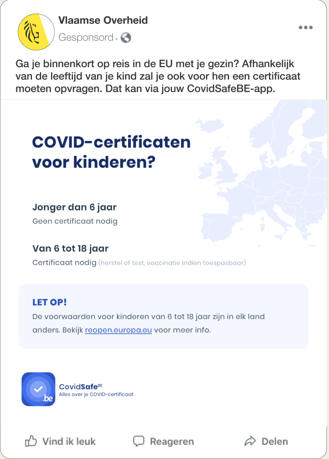 Facebookpost Covid Safe kinderen